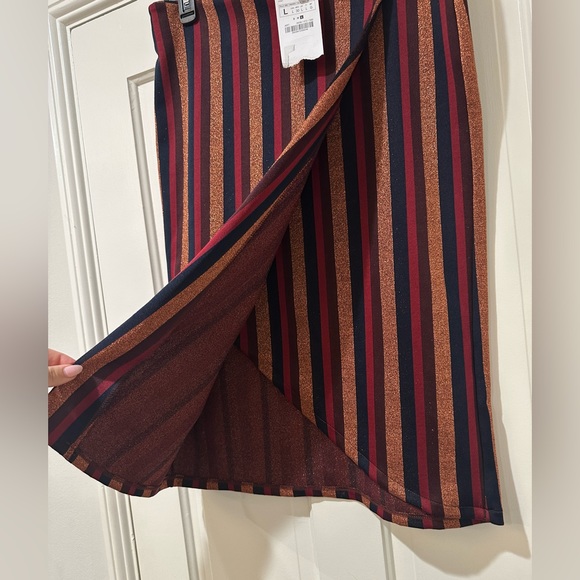 Zara metallic rose gold striped wrap pull on skirt nwt - Picture 6 of 11
